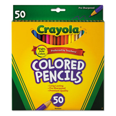 Crayola Long-Length Colored Pencil Set, 3.3 mm, 2B (#1), Assorted Lead/Barrel Colors, 50/Box CYO684050